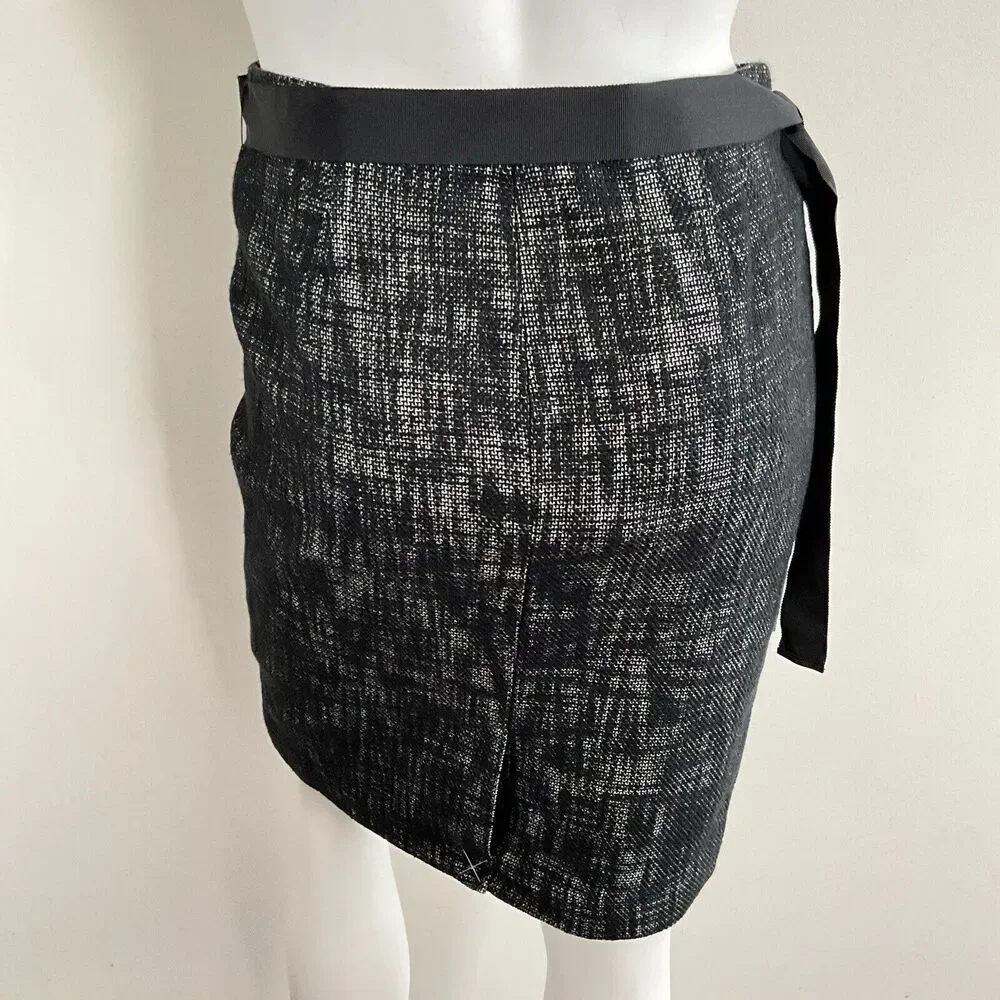 Tweed Linen Blend Talbots Skirt Black Belted Carer Workwear 12